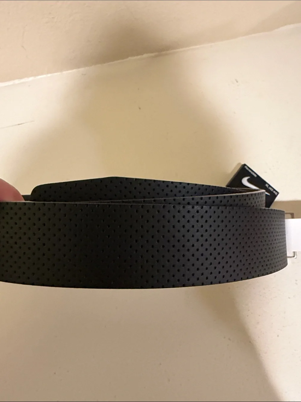 Nike Men's Black Perforated Leather Belt with Silver Buckle
